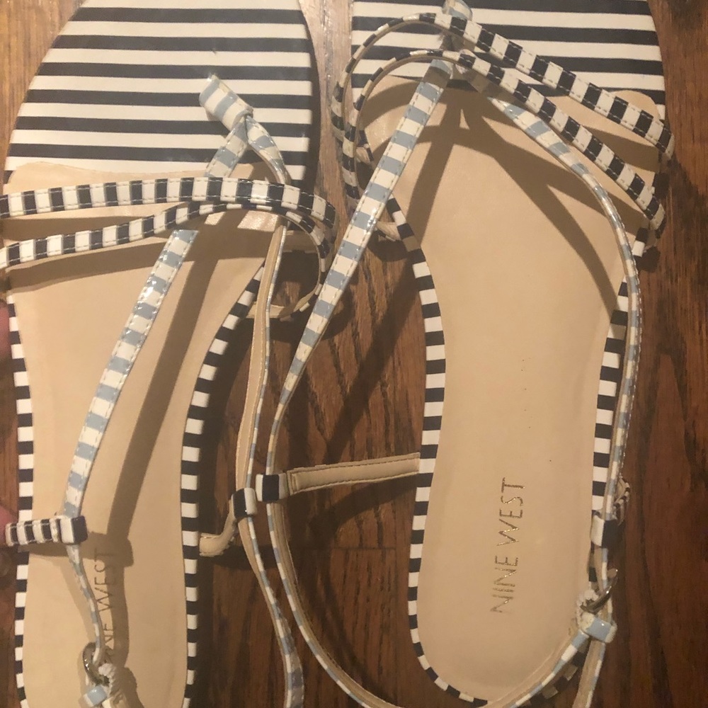 Nine West sandals blue and white stripe never worn